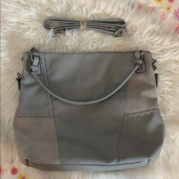 Grey Faux Leather Hobo Tote Shoulder Bag Patchwork - Picture 12 of 12
